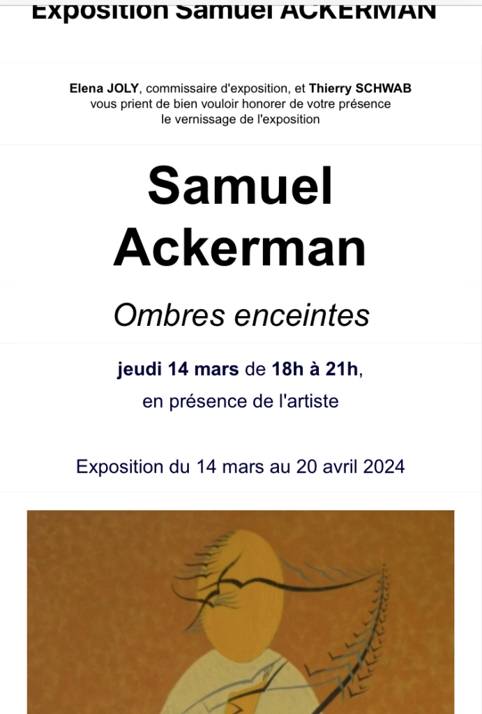 Galerie Schwab Beaubourg exposition Samuel Ackerman partir Mars 2024.