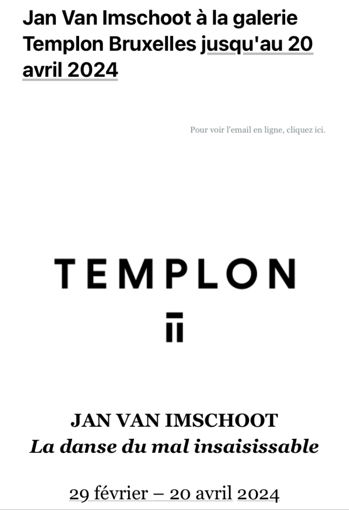 Galerie Templon Bruxelles Imschoot jusqu’au Avril 2024.