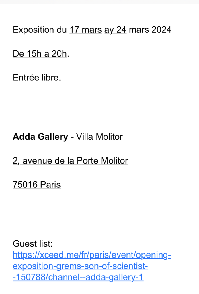 Adda Gallery exposition GREMS. partir Mars 2024.